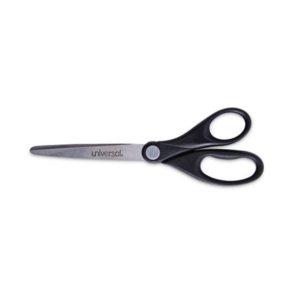 Stainless Steel Office Scissors, 7" Long, 3" Cut Length, Straight Black Handle
