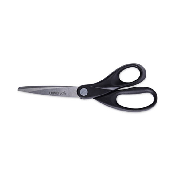 Stainless Steel Office Scissors, 8" Long, 3.75" Cut Length, Straight Black Handle