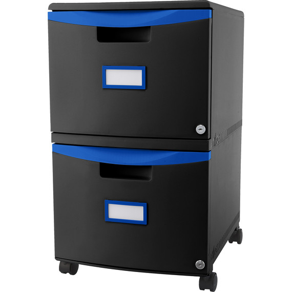 Two-drawer Mobile Filing Cabinet, 2 Legal/letter-size File Drawers, Black/blue, 14.75" X 18.25" X 26"