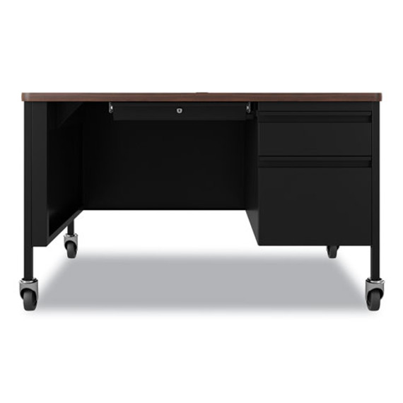 Mobile Teachers Pedestal Desks, Right-hand Pedestal: Box/file Drawers, 48" X 30" X 29.5", Walnut/black