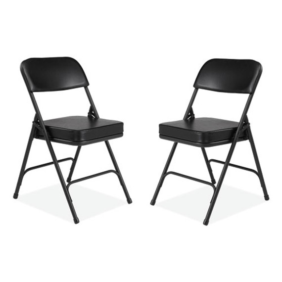3200 Series 2" Vinyl Upholstered Double Hinge Folding Chair, Supports Up To 300 Lb, 18.5" Seat Height, Black, 2/carton