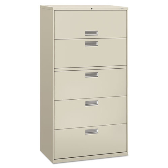 Brigade 600 Series Lateral File, 4 Legal/letter-size File Drawers, 1 Roll-out File Shelf, Light Gray, 36" X 18" X 64.25"