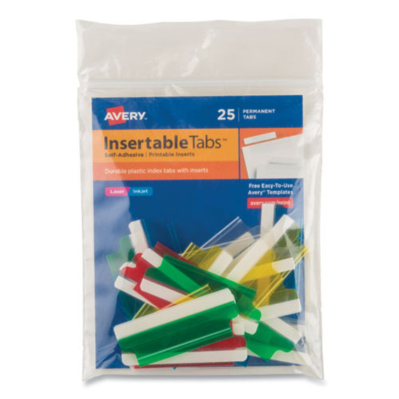 Insertable Index Tabs With Printable Inserts, 1/5-cut, Assorted Colors, 2" Wide, 25/pack