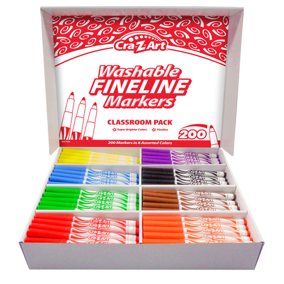 Washable Fineline Markers Classpack, Fine Bullet Tip, Eight Assorted Colors, 200/set