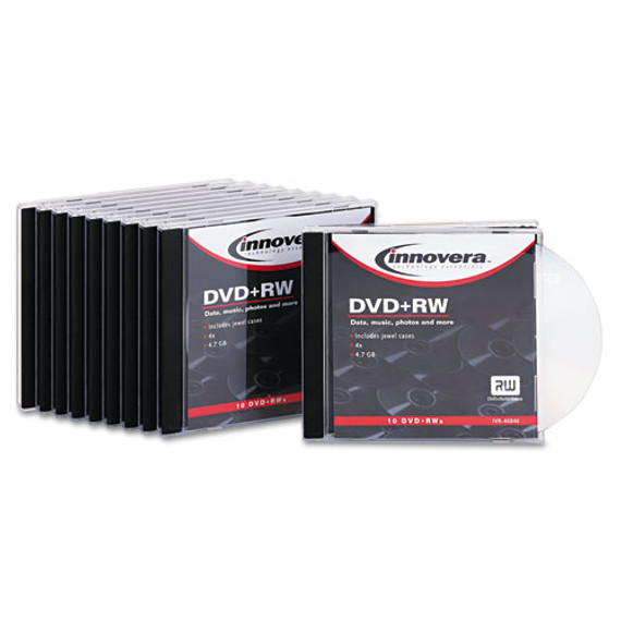 Dvd+rw Rewritable Disc, 4.7 Gb, 4x, Slim Jewel Case, Silver, 10/pack - IVR46846