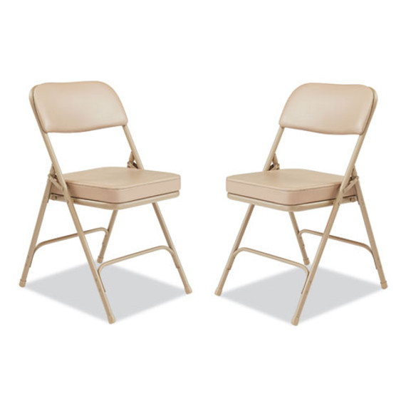 3200 Series 2" Vinyl Upholstered Double Hinge Folding Chair, Supports 300lb, 18.5" Seat Ht, Beige, 2/ct,ships In 1-3 Bus Days
