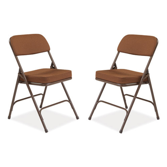 3200 Series Premium Fabric Dual-hinge Folding Chair, Supports 300 Lb, Gold Seat/back, Brown Base, 2/ct, Ships In 1-3 Bus Days