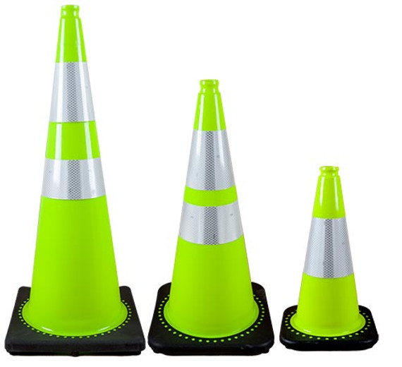 36" Fluorescent Green Cone W/ 4" And 6" Reflective Collars