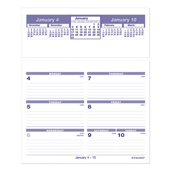 Flip-a-week Desk Calendar Refill, 7 X 6, White Sheets, 12-month (jan To Dec): 2024