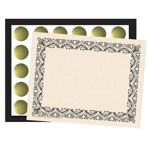 Art Deco Set - Black Border Paper, Plain Folders, Gold Seals
