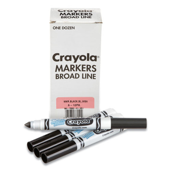 Broad Line Washable Markers, Broad Bullet Tip, Black, 12/box