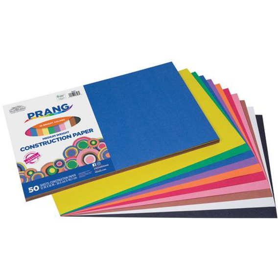 Sunworks Construction Paper, 50 Lb Text Weight, 12 X 18, Assorted Colors, 50 Sheets/pack, 25 Packs/carton