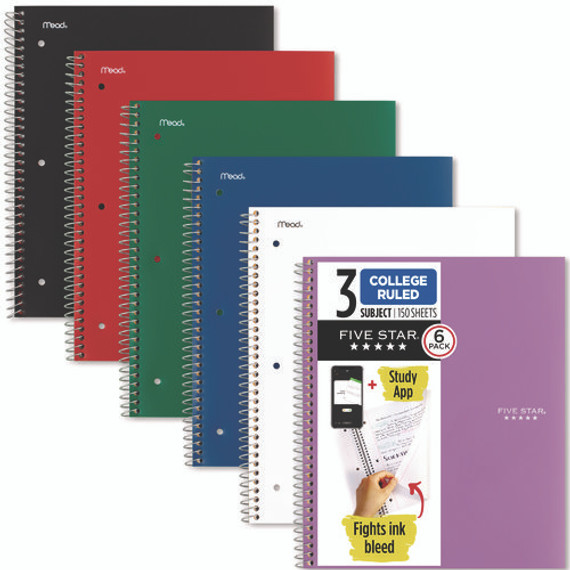 Wirebound Notebook, 3-subject, Medium/college Rule, Assorted Cover Colors, (150) 11 X 9.13 Sheets, 6/pack