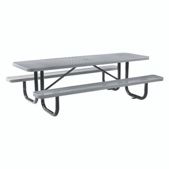 Expanded Steel Picnic Table, Rectangular, 96 X 62 X 29.5, Gray Top, Gray Base/legs, Ships In 1-3 Business Days