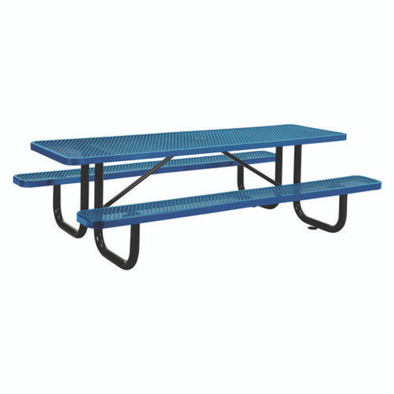 Expanded Steel Picnic Table, Rectangular, 96 X 62 X 29.5, Blue Top, Blue Base/legs, Ships In 1-3 Business Days