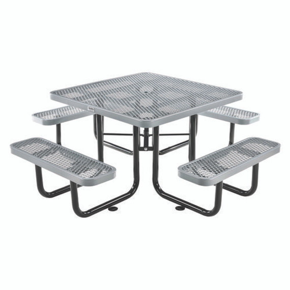 Expanded Steel Picnic Table, Square, 81 X 81 X 29.5, Gray Top, Gray Base/legs, Ships In 1-3 Business Days
