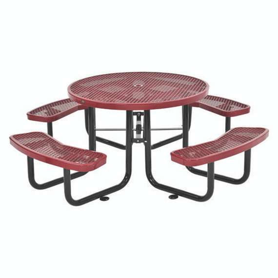 Expanded Steel Picnic Table, Round, 46" Dia X 29.5"h, Red Top, Red Base/legs, Ships In 1-3 Business Days