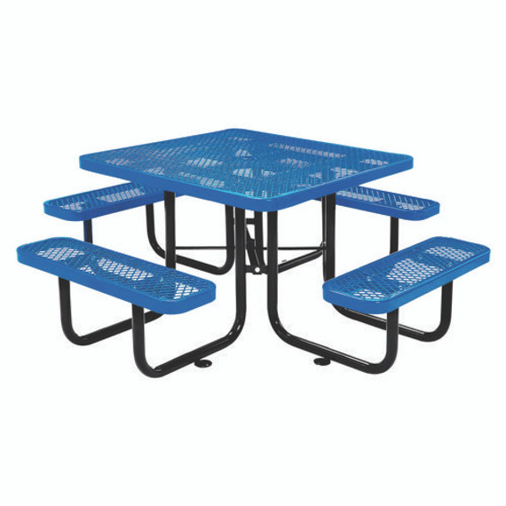Expanded Steel Picnic Table, Square, 81 X 81 X 29.5, Blue Top, Blue Base/legs, Ships In 1-3 Business Days