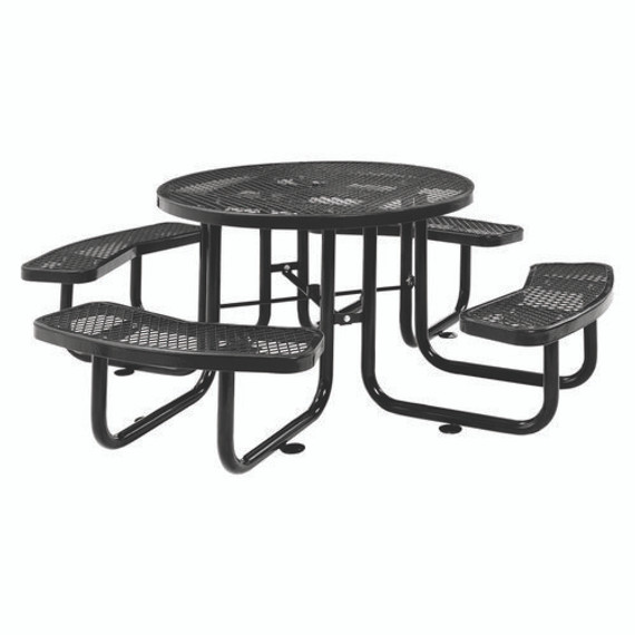 Expanded Steel Picnic Table, Round, 46" Dia X 29.5"h, Black Top, Black Base/legs