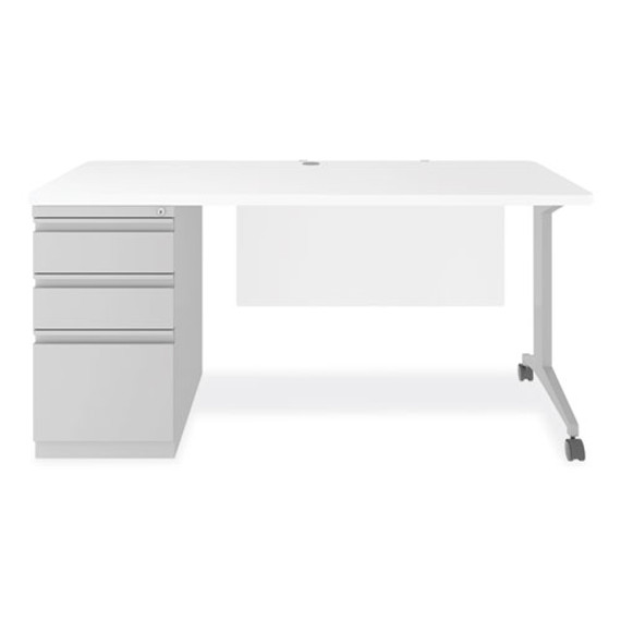 Modern Teacher Series Pedestal Desk, Left-side Pedestal: Box/box/file, 60" X 24" X 28.75", White/silver