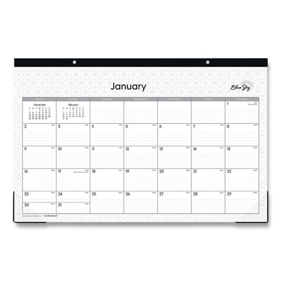 Enterprise Desk Pad, Geometric Artwork, 17 X 11, White/gray Sheets, Black Binding, Clear Corners, 12-month (jan-dec): 2024