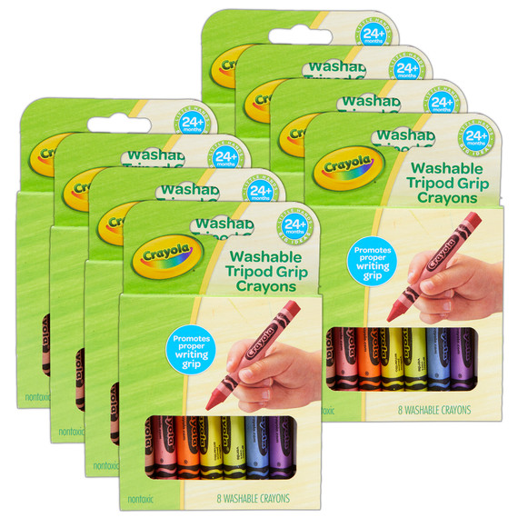 Washable Tripod Grip Crayons, 8 Per Pack, 8 Packs