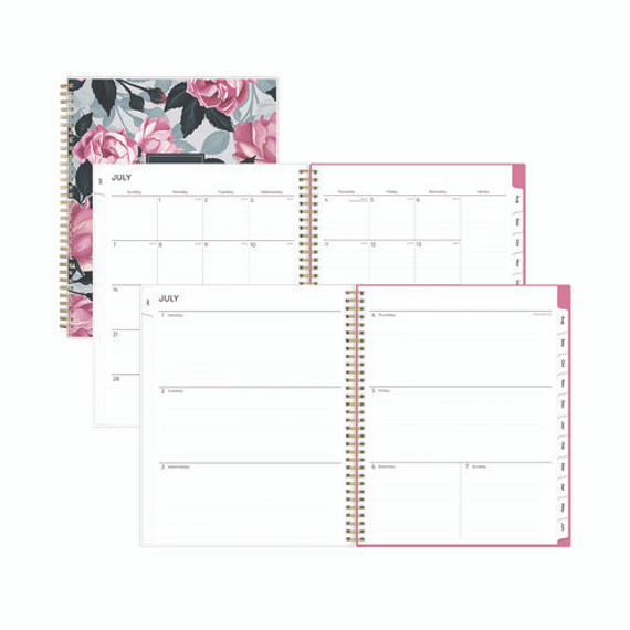 Roosevelt Pink Academic Weekly/monthly Planner, Floral Artwork, 11" X 8.5", Pink/gray Cover, 12-month (july-june): 2024-2025