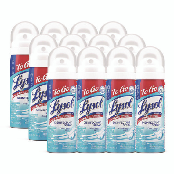 Disinfectant Spray To Go, Crisp Linen Scent, 1.5 Oz Aerosol Spray, 12/carton