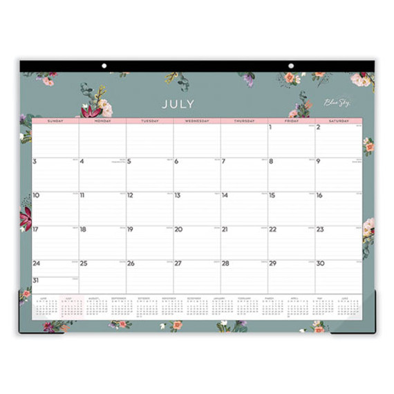Greta Academic Year Desk Pad Calendar, Floral Artwork, 22 X 17, White/green/pink Sheets, 12-month (july To June): 2024-2025