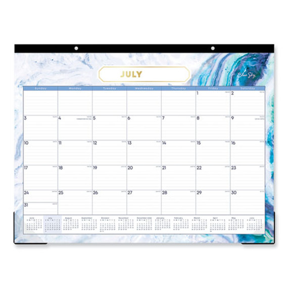 Gemma Academic Year Desk Pad Calendar, Geode Artwork, 22 X 17, White/blue/green Sheets, 12-month (july To June): 2024 To 2025