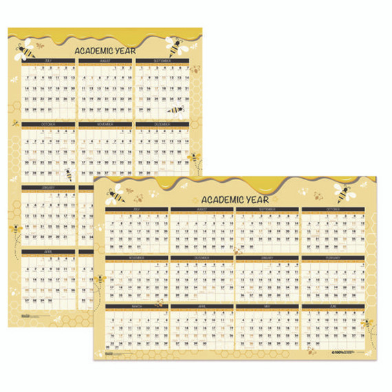 100% Recycled Academic Honeycomb Laminated Wall Calendar, 24 X 37, Tan/yellow Sheets, 12-month (july-june): 2024 To 2025