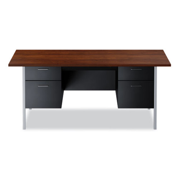 Double Pedestal Steel Desk, 72" X 36" X 29.5", Mocha/black, Chrome-plated Legs