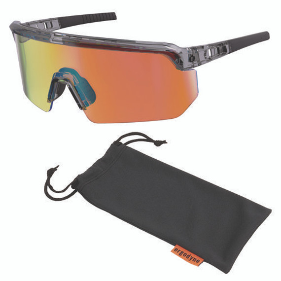 Skullerz Aegir Safety Glasses, Mirrored Lenses, Clear Smoke Nylon Frame, Orange Mirror Polycarb Lens