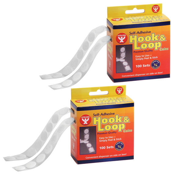Self-Adhesive Hook & Loop Coins, 5/8", 100 Per Pack, 2 Packs