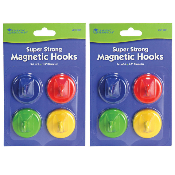 Super Strong Magnetic Hooks, 1 1/2" Diameter, 4 Per Pack, 2 Packs