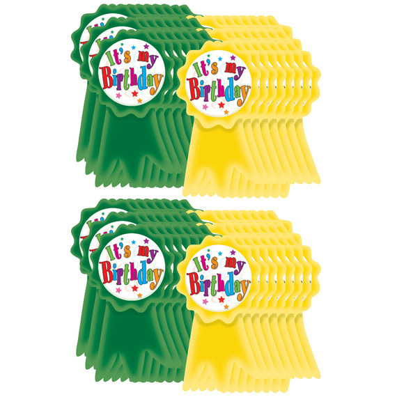 Birthday Ribbons Wear 'Em Badges, 16 Per Pack, 6 Packs