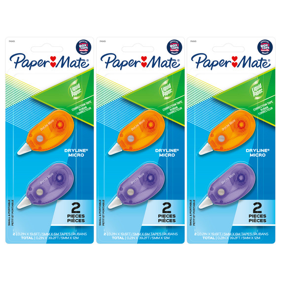 Liquid Paper DryLine Micro Correction Tape, Assorted Colors, 2 Per Pack, 3 Packs