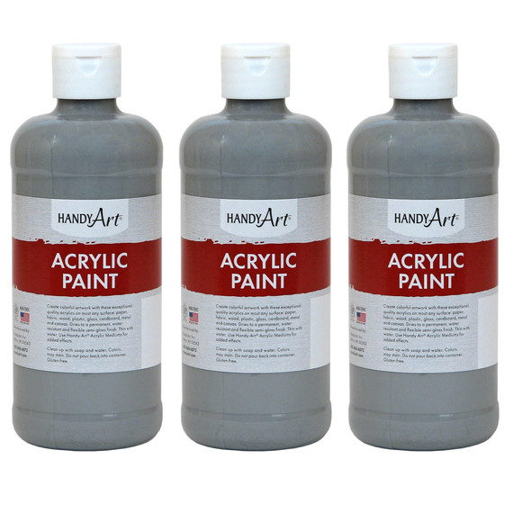 Acrylic Paint 16 oz, Gray, Pack of 3