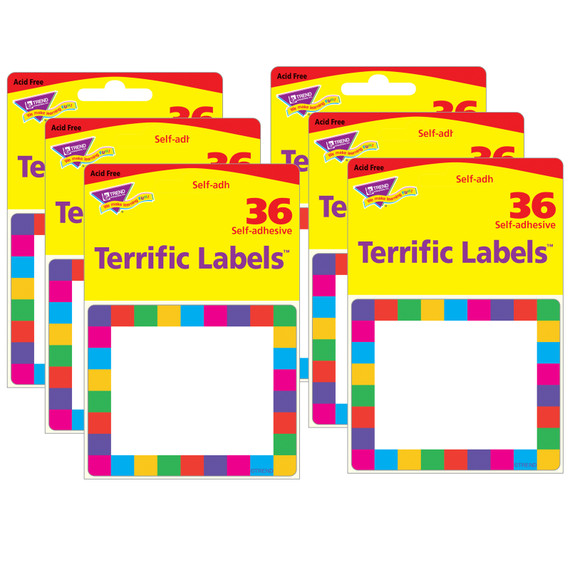 Rainbow Plaid Terrific Labels, 36 Per Pack, 6 Packs
