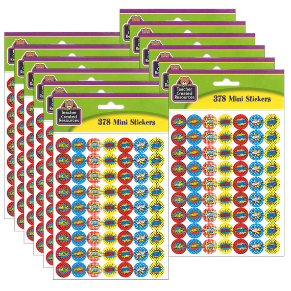 Superhero Mini Stickers, 0.5", 378 Per Pack, 12 Packs