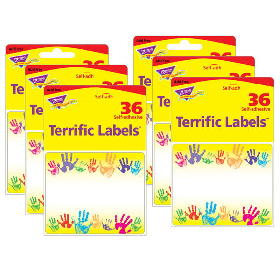 Rainbow Handprints Terrific Labels, 36 Per Pack, 6 Packs