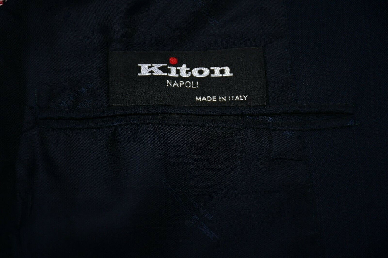 Kiton Napoli Suit 14 Micron Super 180's Size 40 Navy Blue Stripe