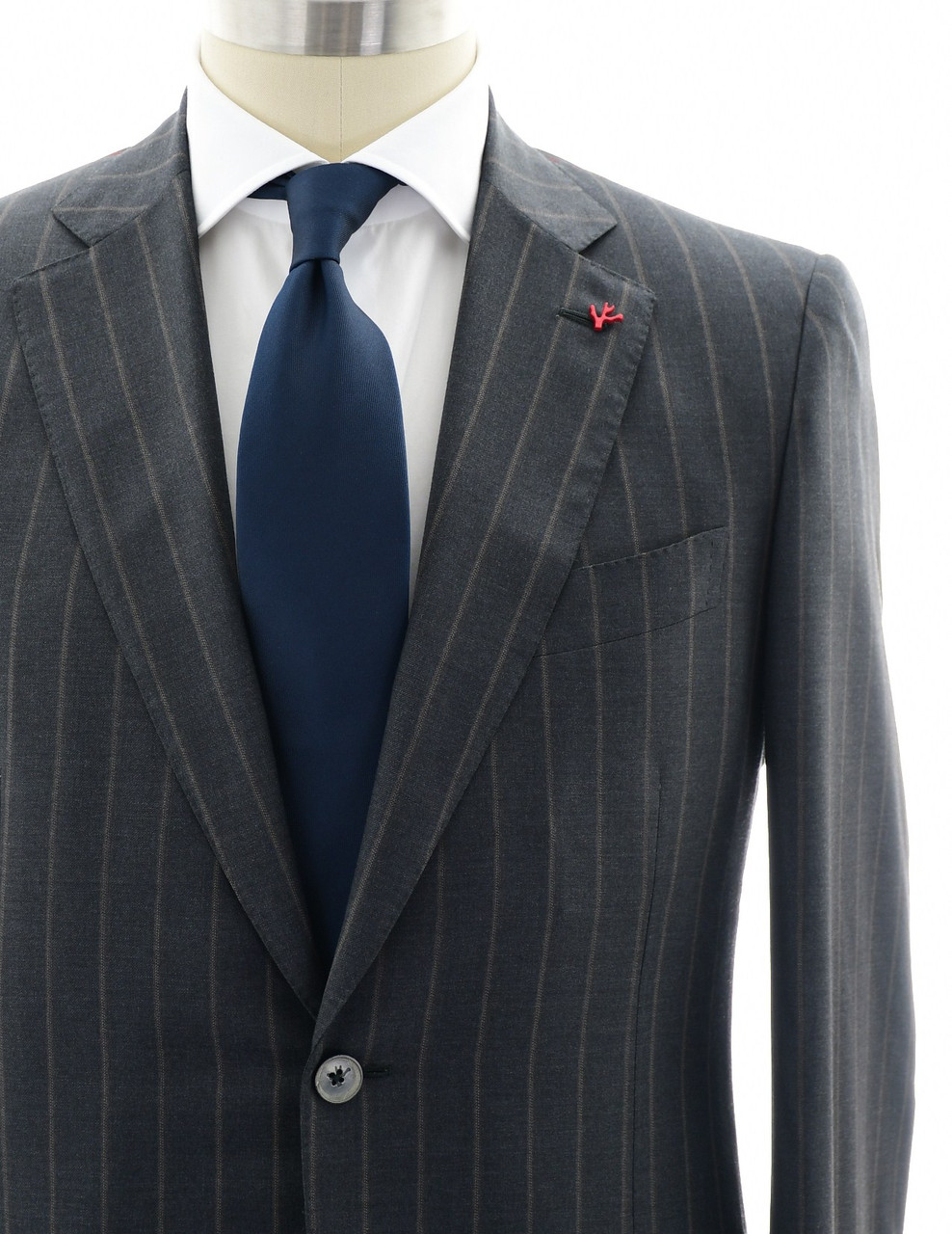 Isaia Suit 'Gregorio' Wool Super 160s Size 44 Gray Stripe