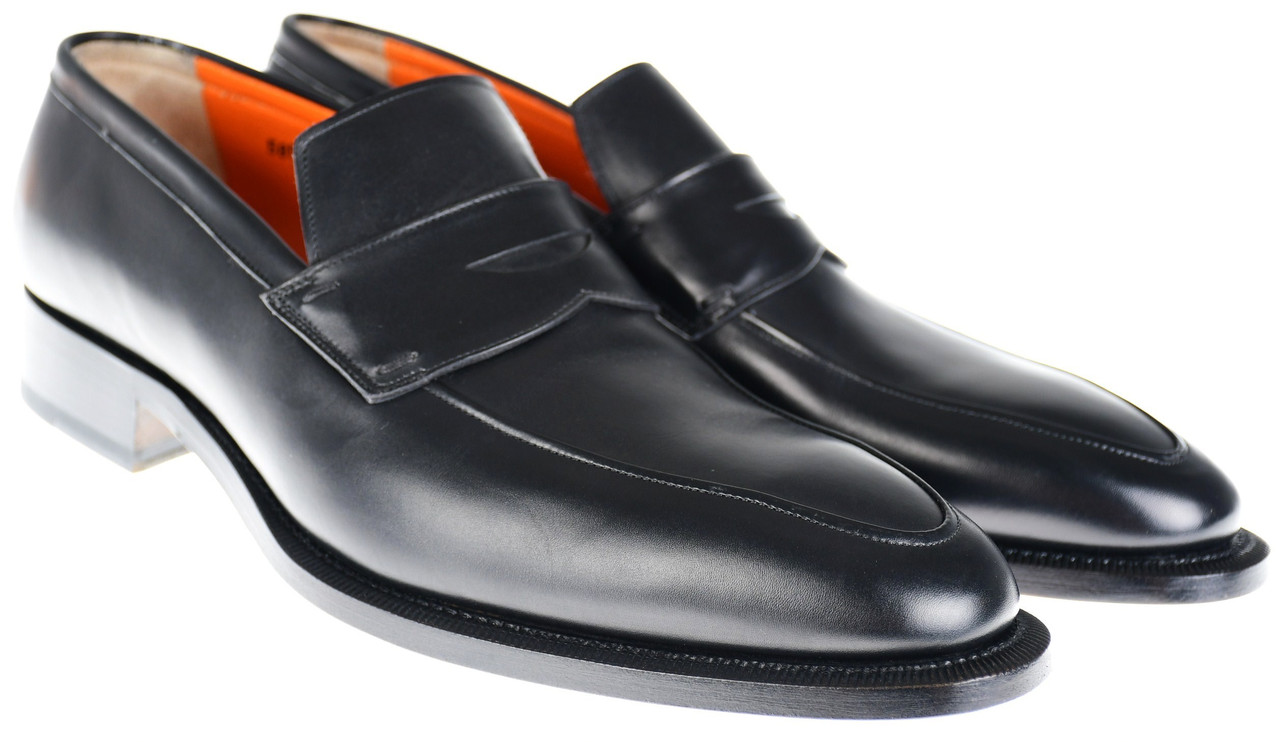 Santoni Shoes Italian Loafers Leather Size 9 US Black on Sale