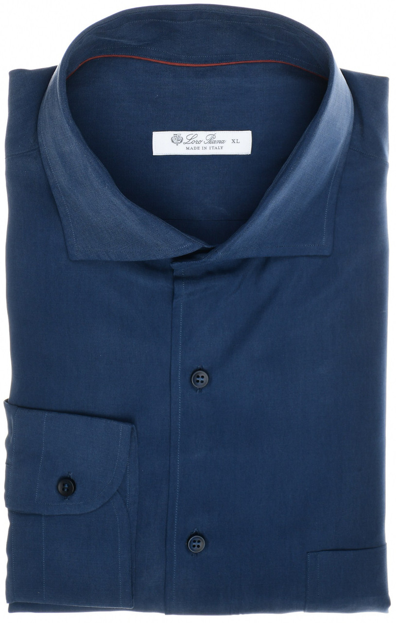 Loro Piana Shirt 'Alain' Japon Silk 3XLarge Blue Solid