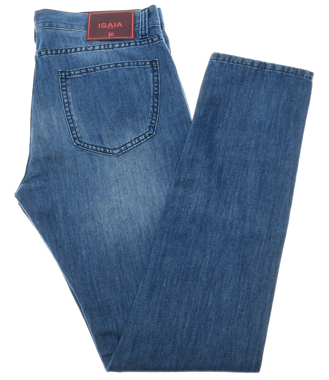 Isaia Napoli Washed Denim Jeans Slim Fit Button Fly Cotton Linen