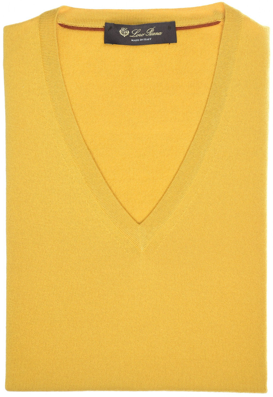 Loro Piana Sweater Cash Light V-Neck Size XLarge Yellow 04SW0249