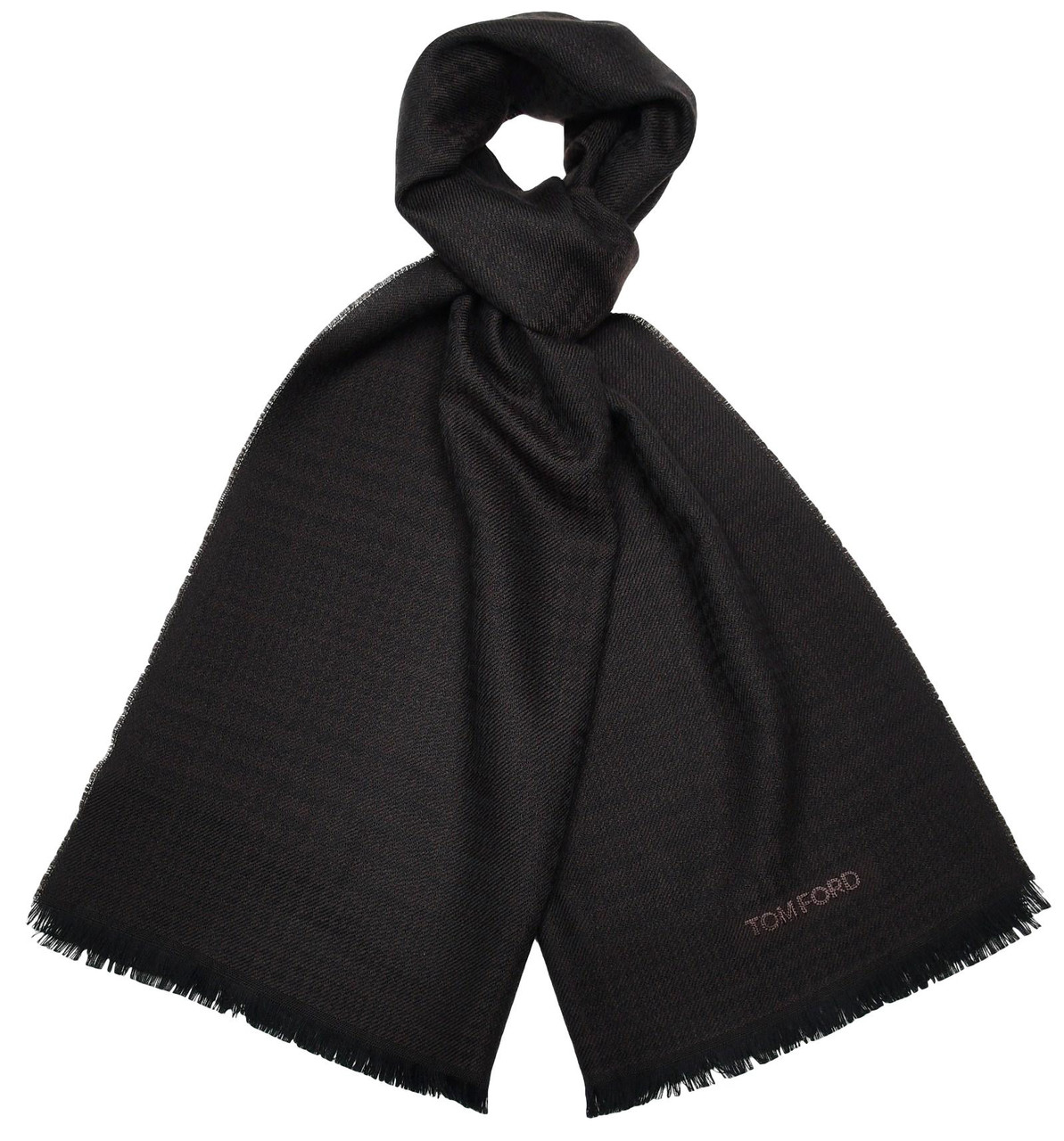 Tom Ford Scarf Wool Dark Brown Houndstooth Plaid