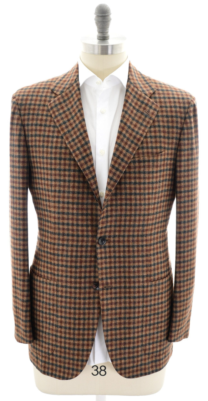 Kiton Sport Coat Jacket Brown Check