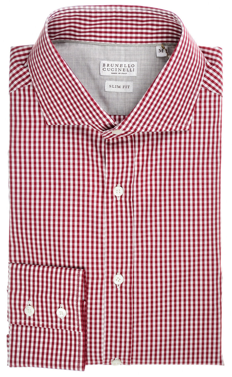 Brunello Cucinelli Shirt Slim Fit Burgundy Check
